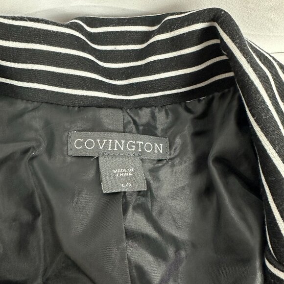 Covington Womens Black & White Striped Blazer Size Large Polyester Blend - Picture 3 of 5